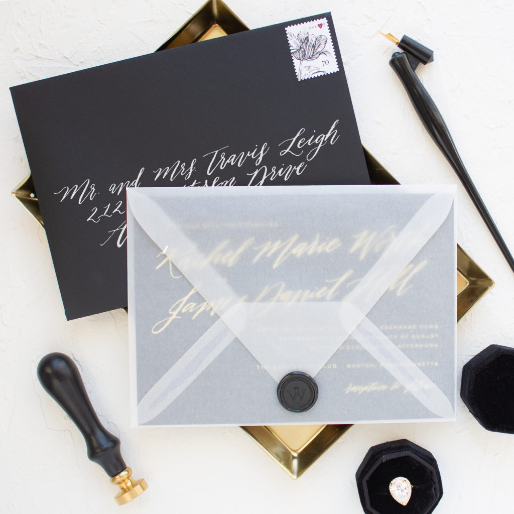 black and gold wedding invitations