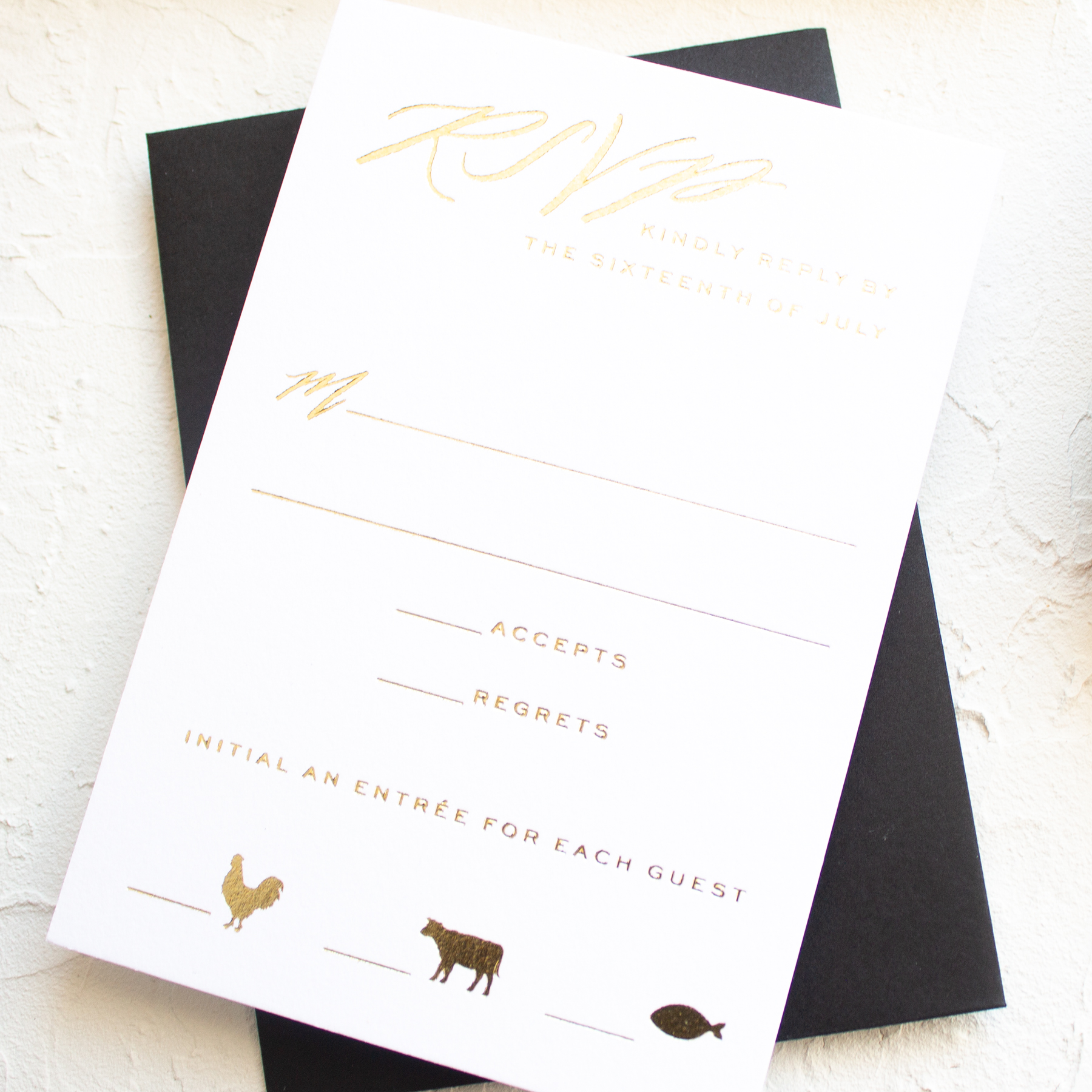 gold wedding rsvp with meal choices