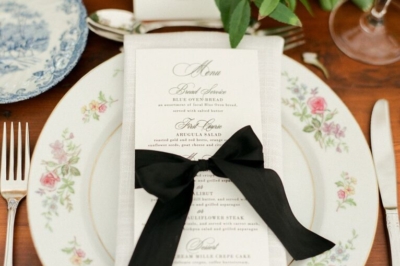 Wedding reception menus with silk ribbon bow