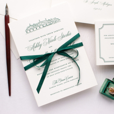 Green Ribbon wedding invitation Suite