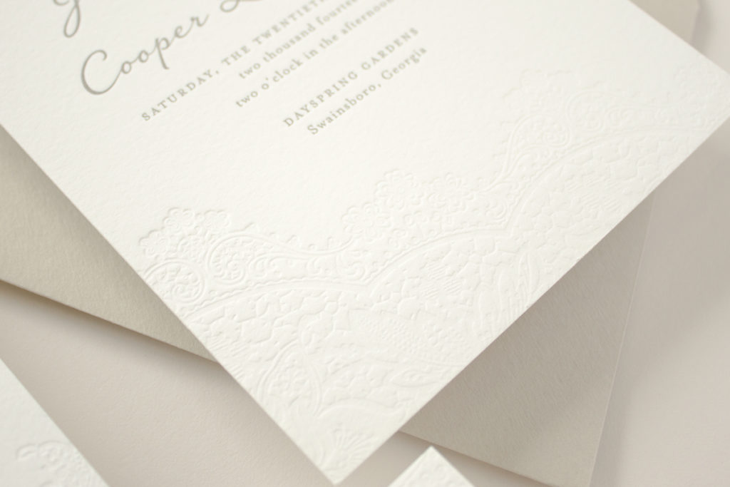 blind letterpress wedding invitation