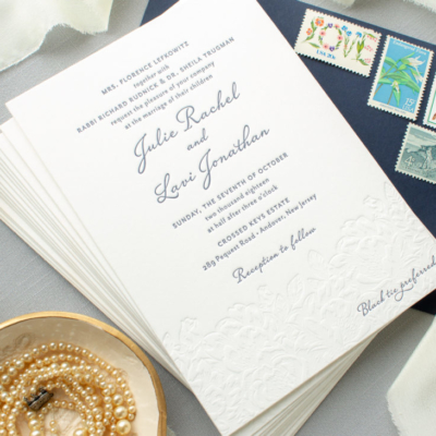 Letterpress flowers wedding invitation