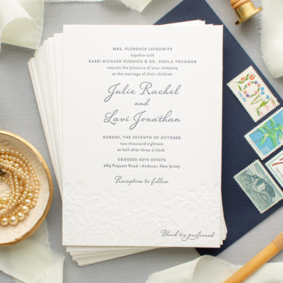 Custom Invitations for Crossed Keys Estate Wedding | Julie and Lavi