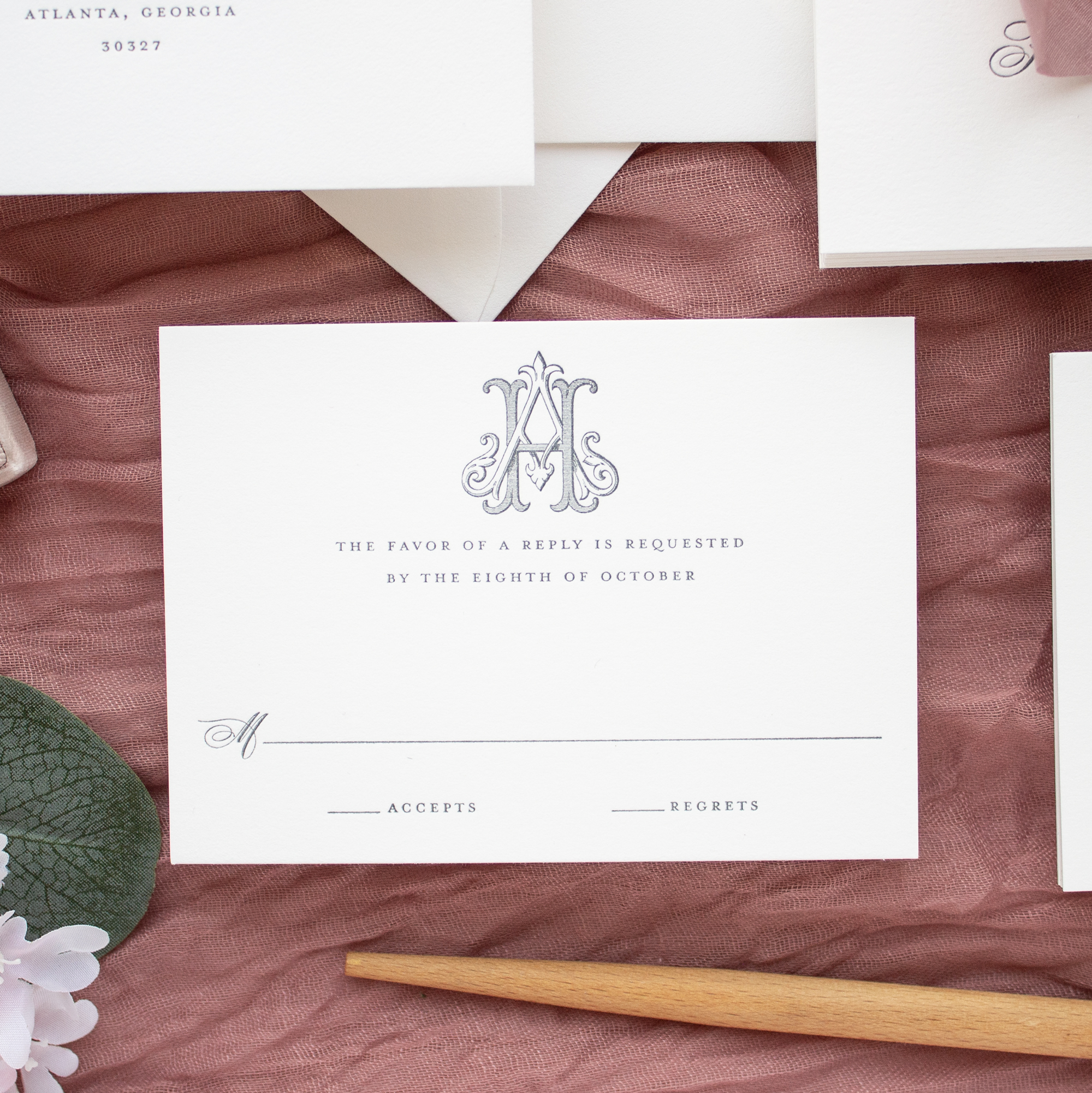 letterpress monogram wedding rsvp