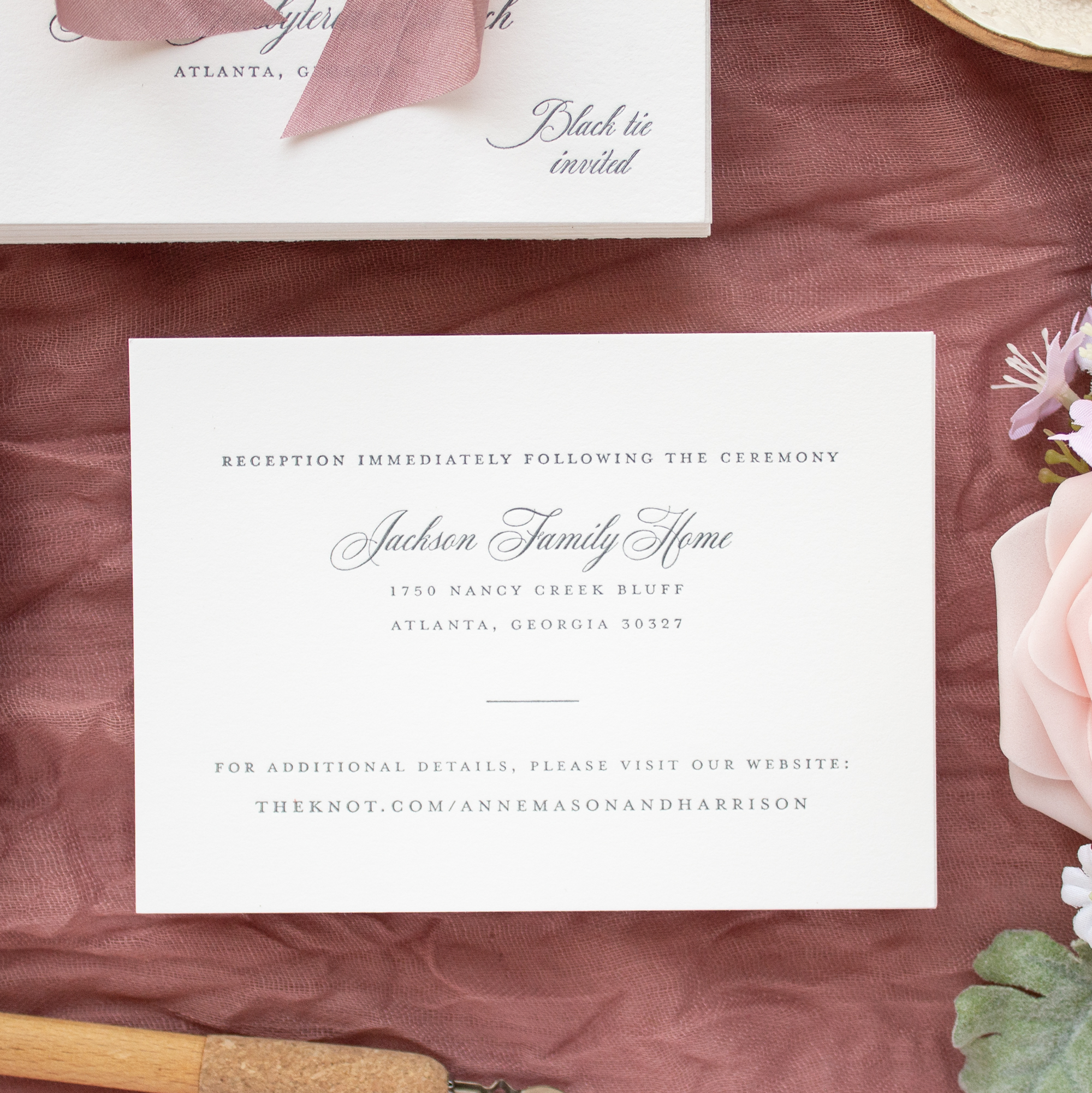 letterpress wedding reception card