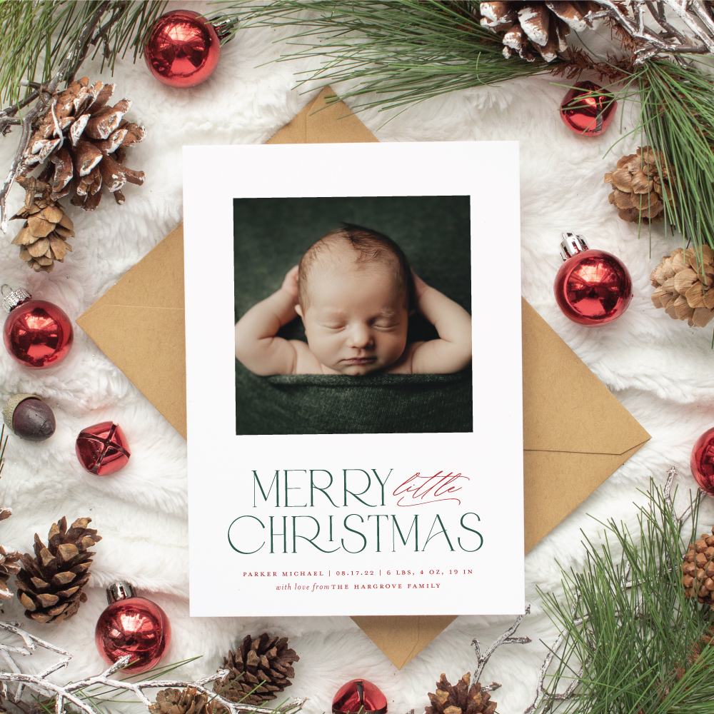 merry little christmas minted birth announcement christmas card