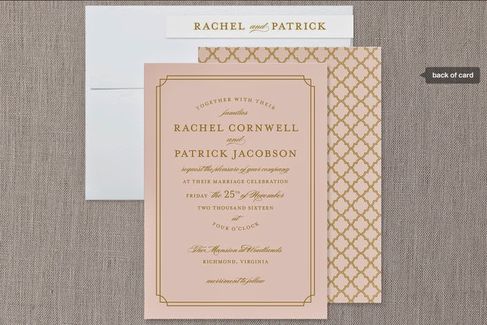 pink and gold formal wedding invite for Minted.com