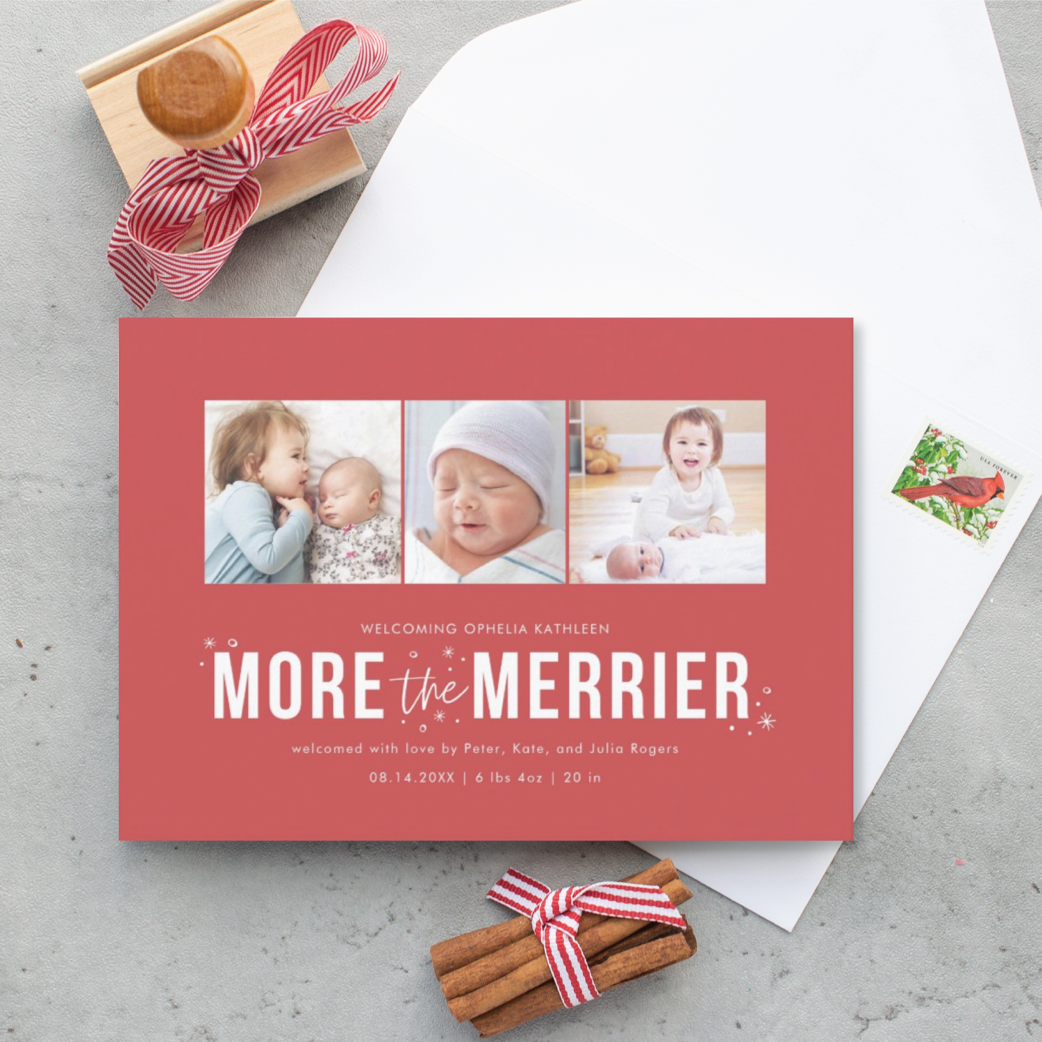 more the merrier christmas birth announcement