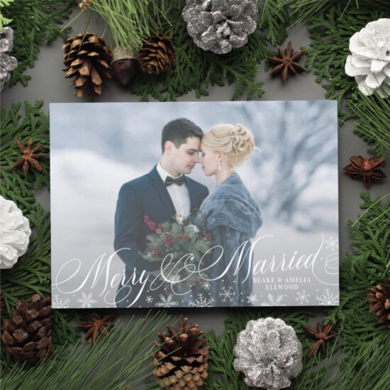 merry and married newlywed christmas card