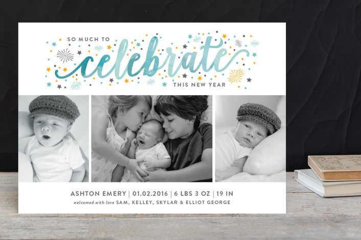 watercolor holiday card birth announcement