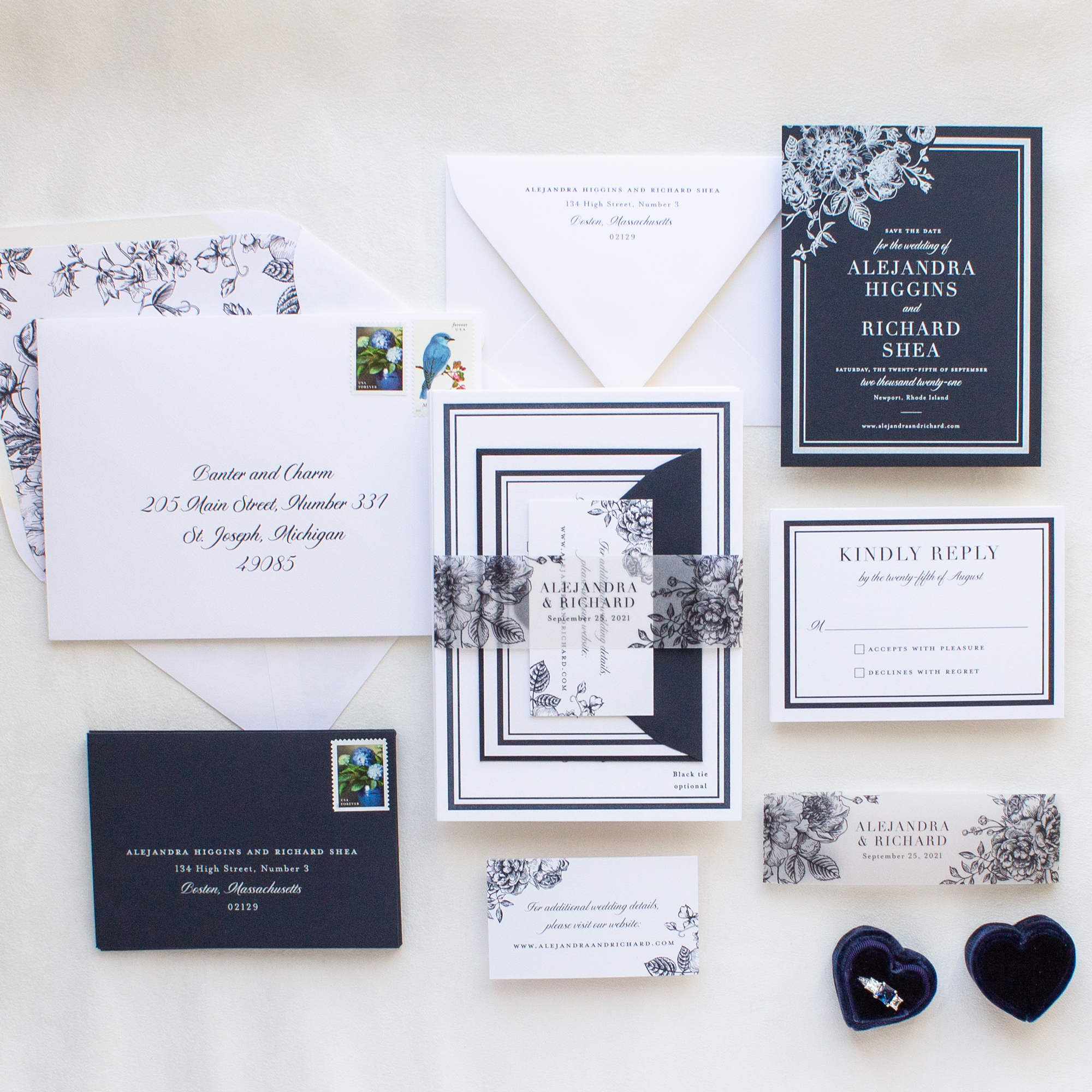 navy and white wedding invitations