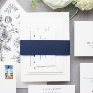 navy belly band invitation suite