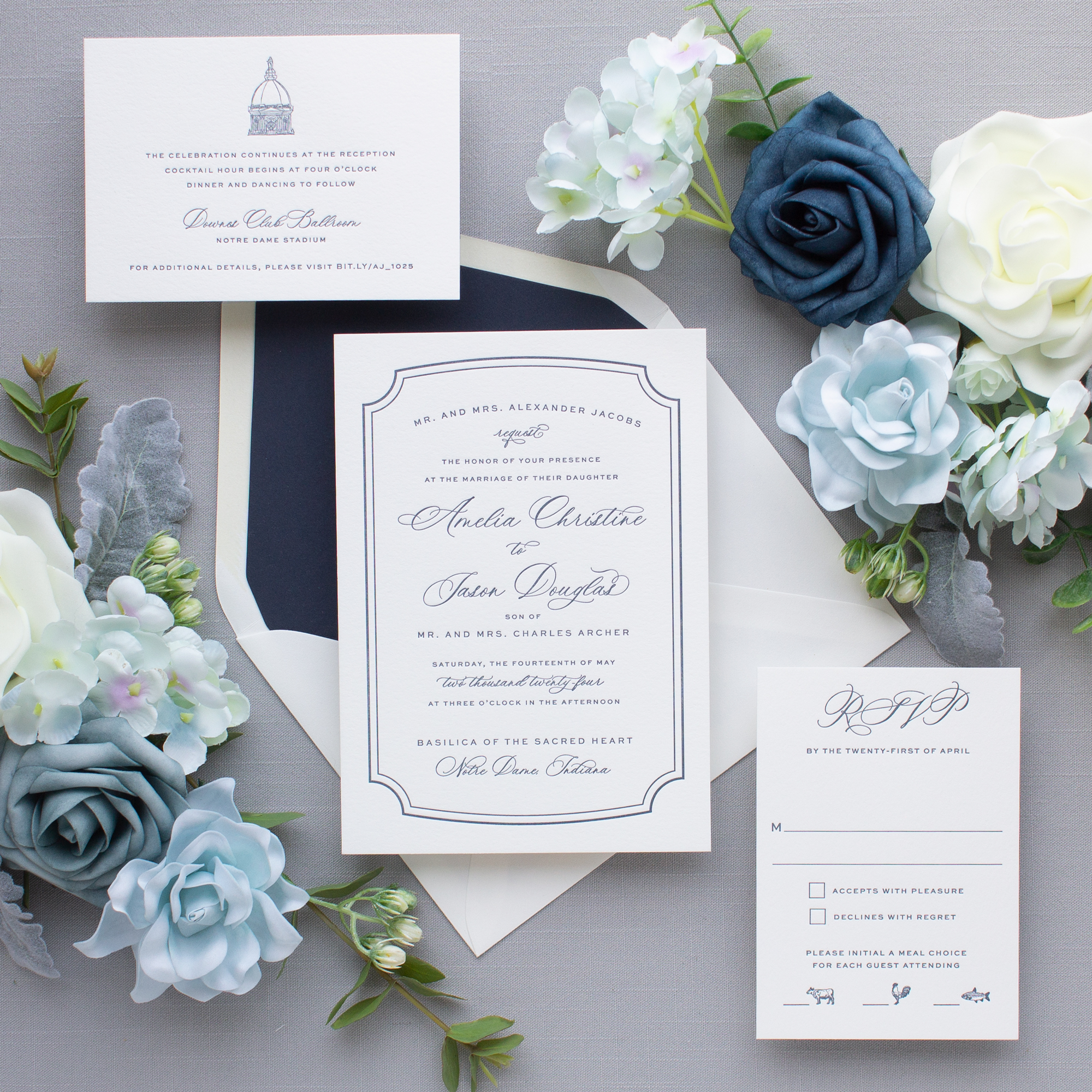 navy letterpress wedding invitations