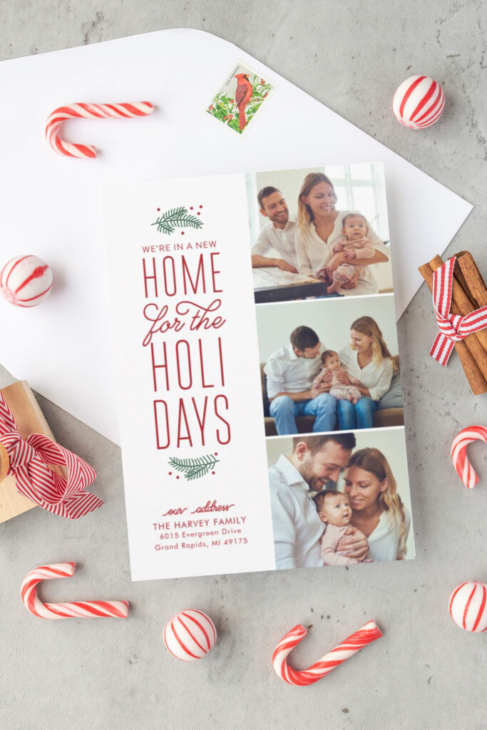 New home for the holidays Christmas moving announcement photo card