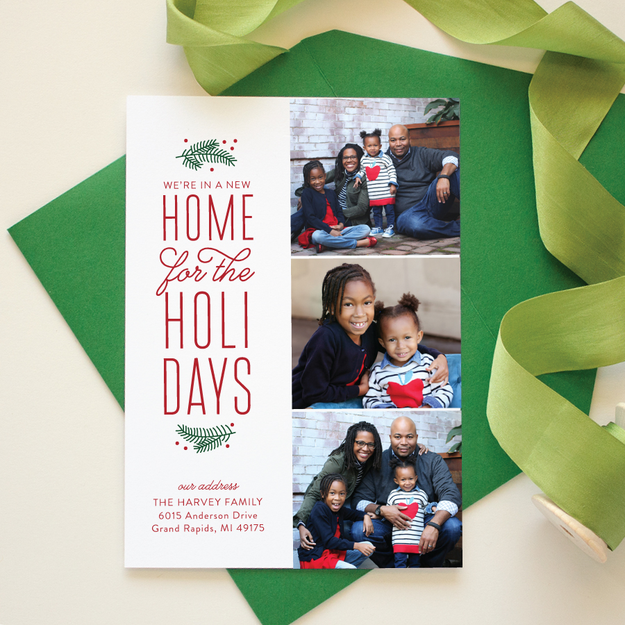 new home for the holidays moving announcement christmas card