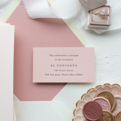 dusty pink wedding reception card