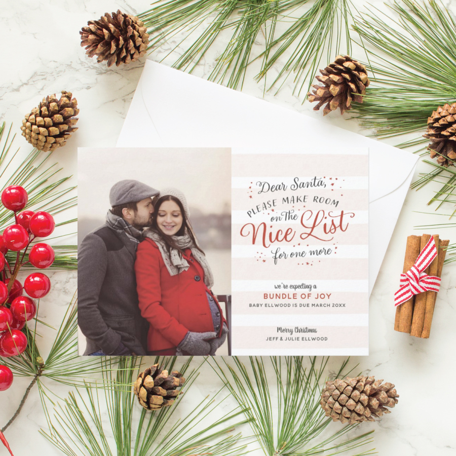 nice list pregnancy announcement holiday card