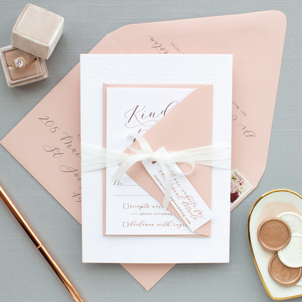 dusty rose envelopes for wedding invitation suite