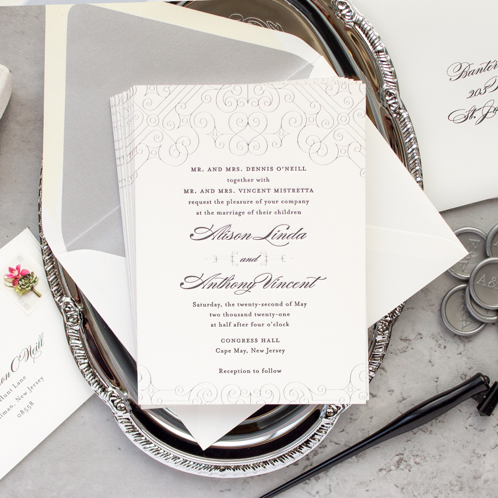 silver foil wedding invitation suite custom