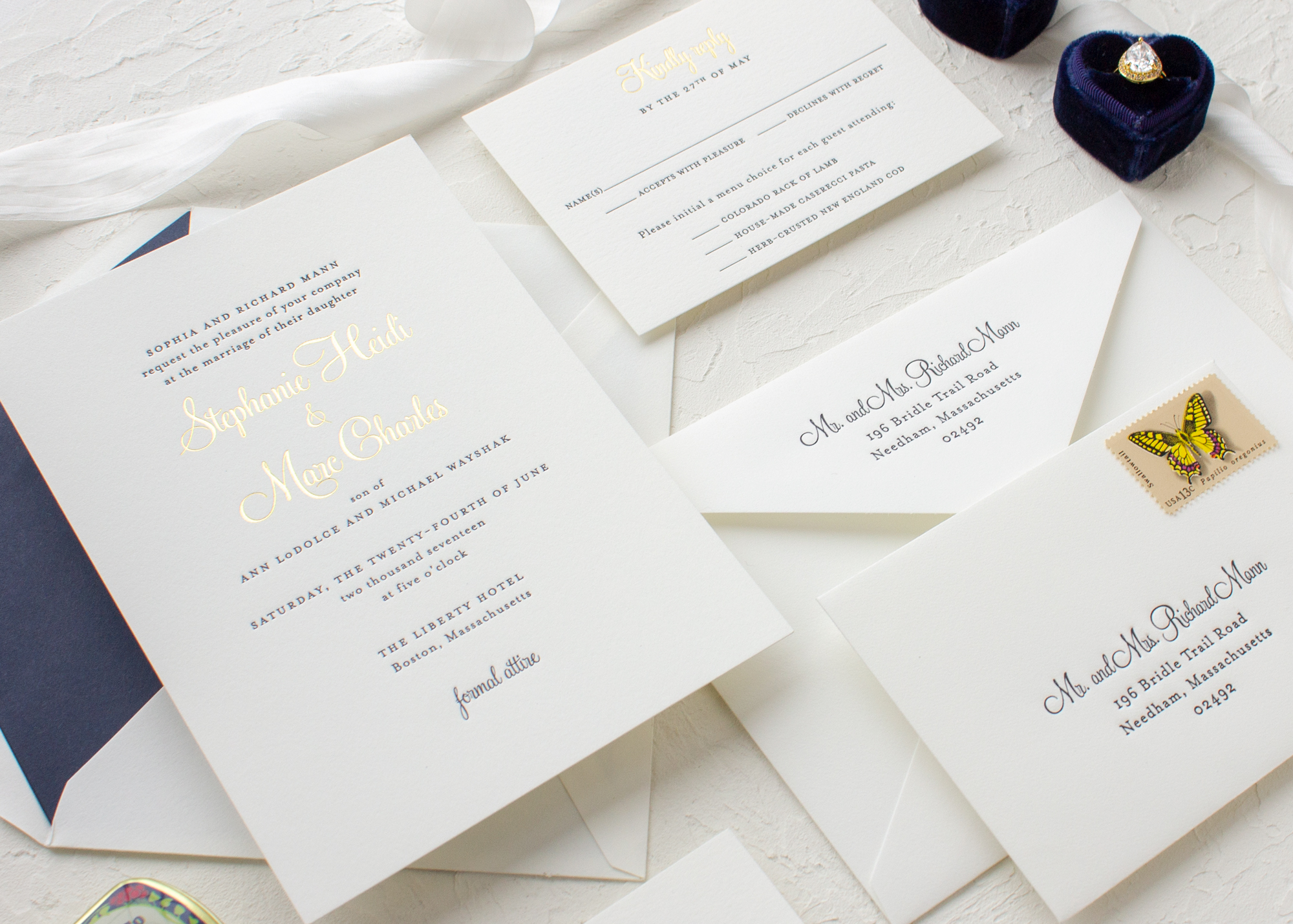 Custom gold foil wedding invitations