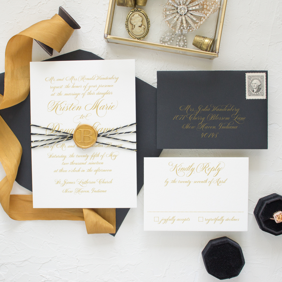 gold silk screen invitations