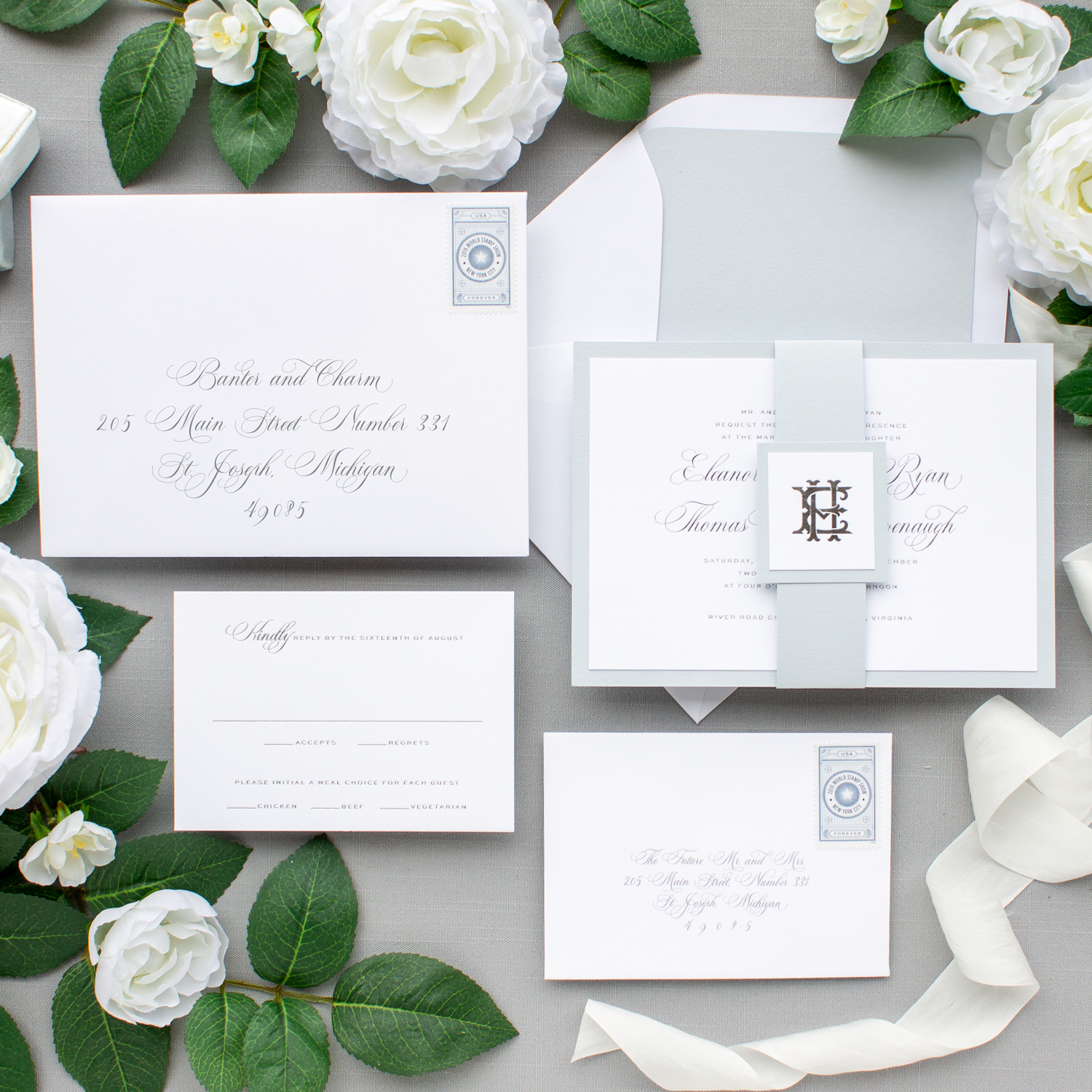 silver foil pressed wedding invitations