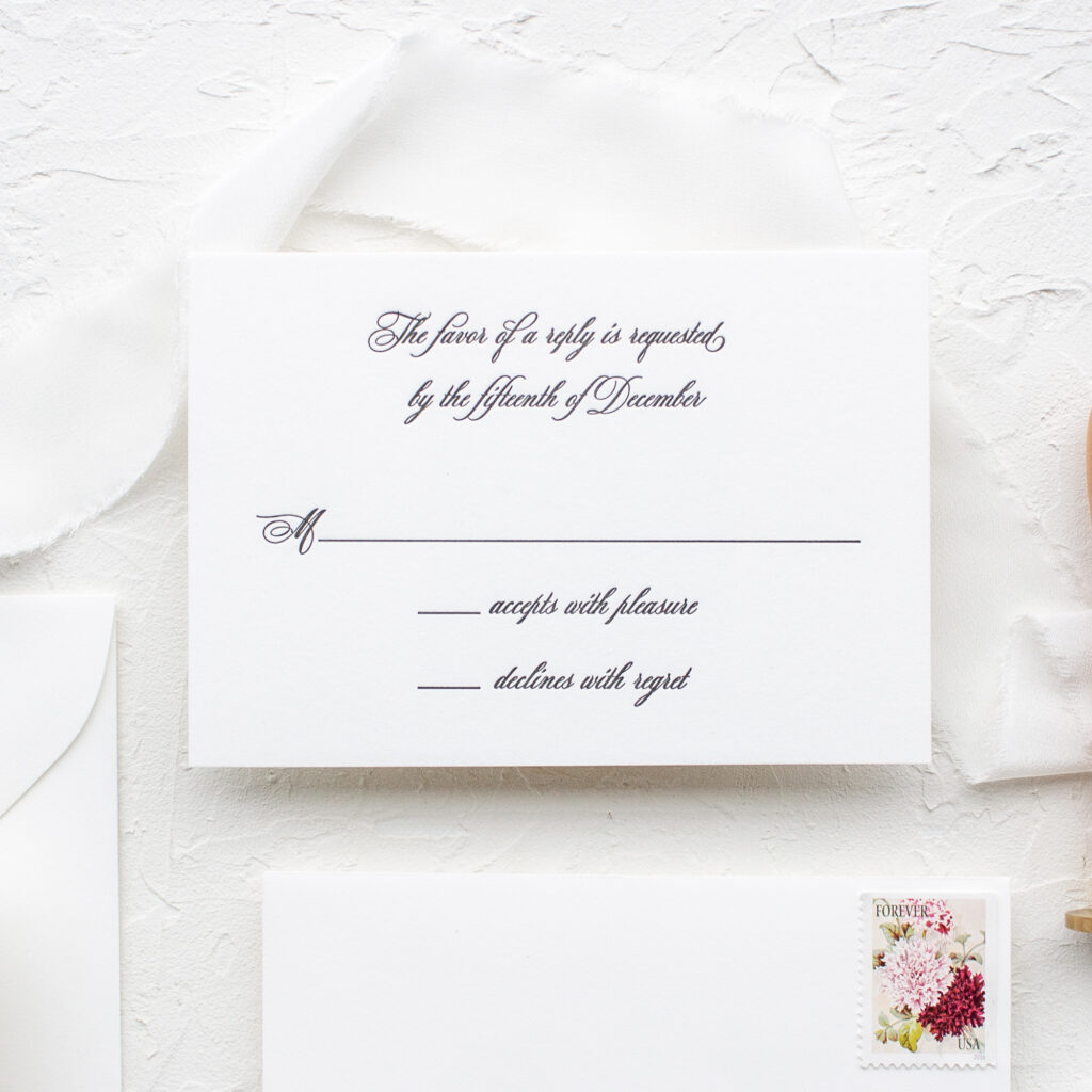 wedding stationery guide: rsvp card wording samples - banter and charm