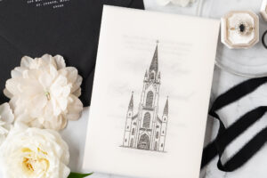 Venue illustration vellum folder wedding invitation