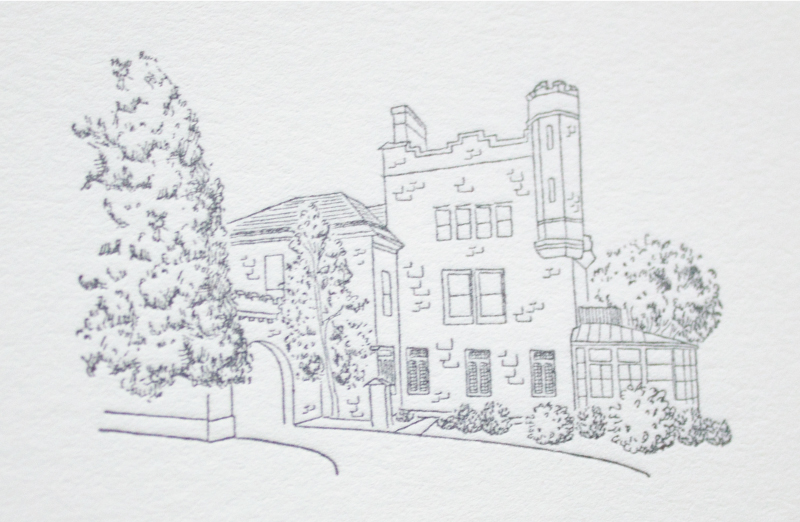 close up of letterpress venue sketch