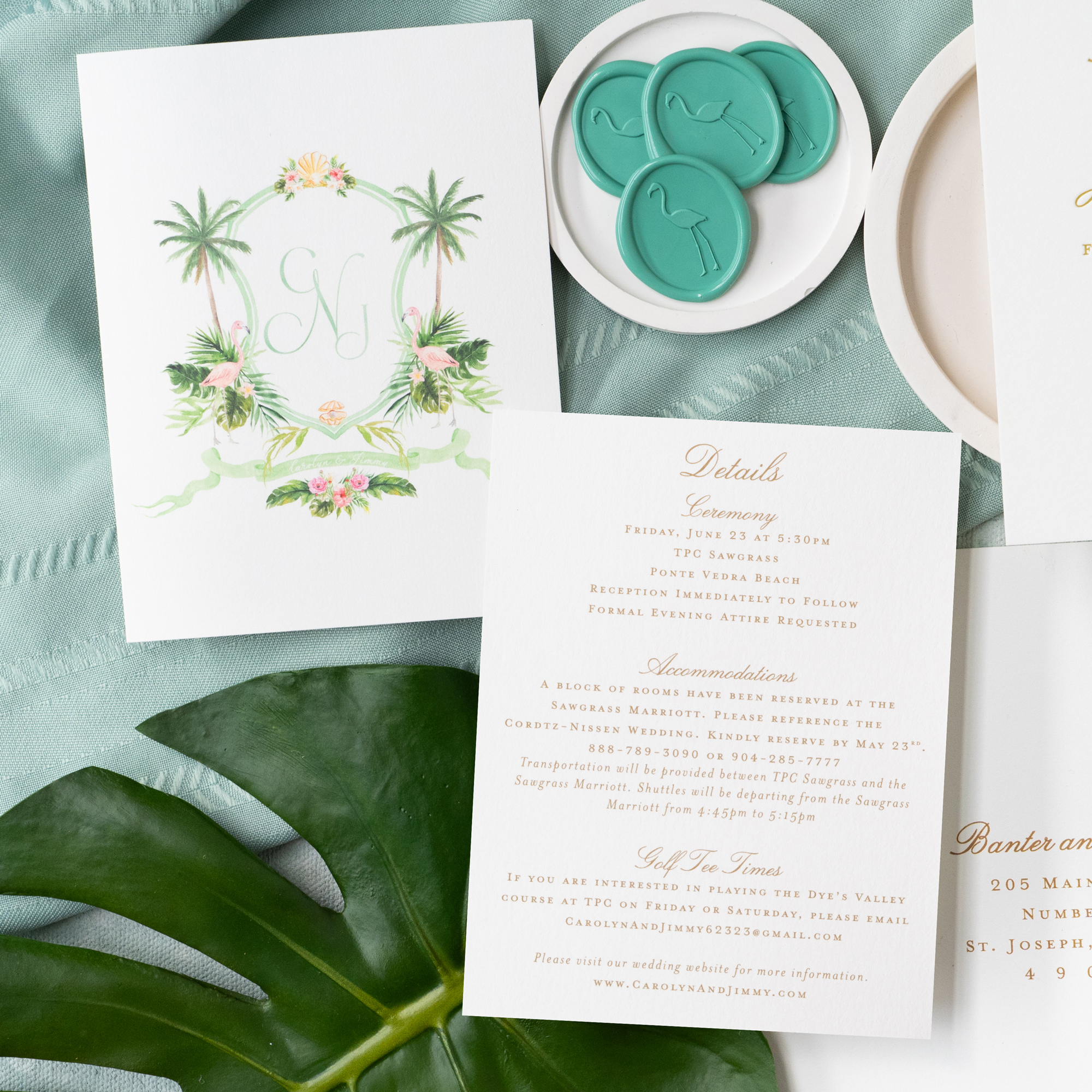 watercolor crest wedding monogram insert card
