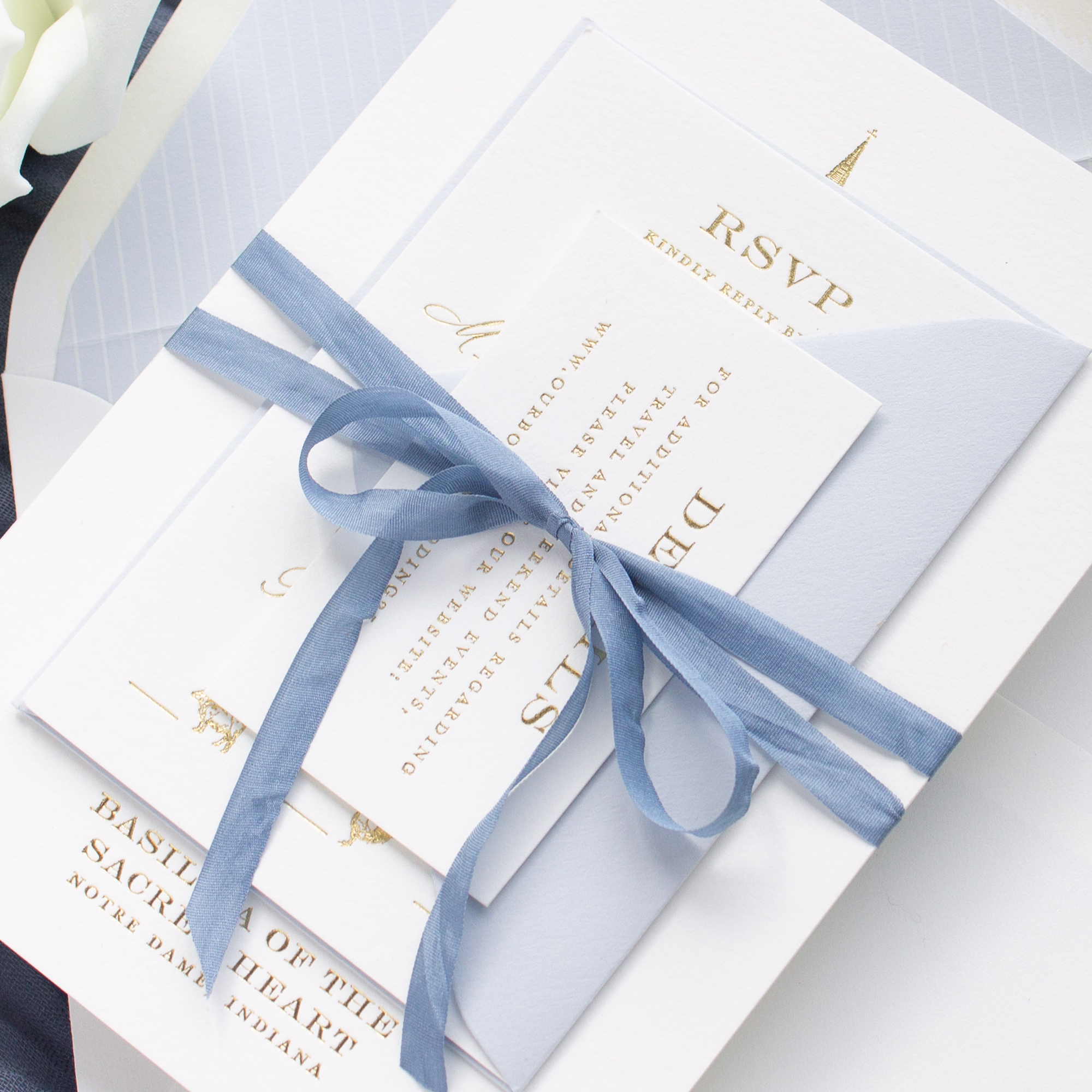 wedding invitation blue ribbon