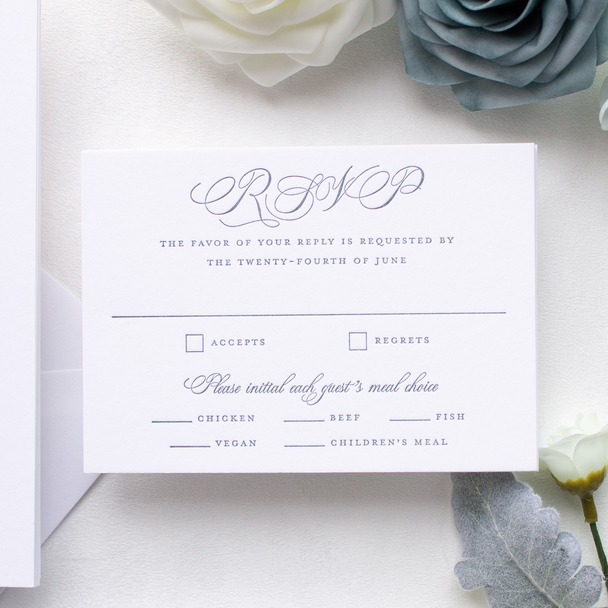 wedding rsvp card with meal choices