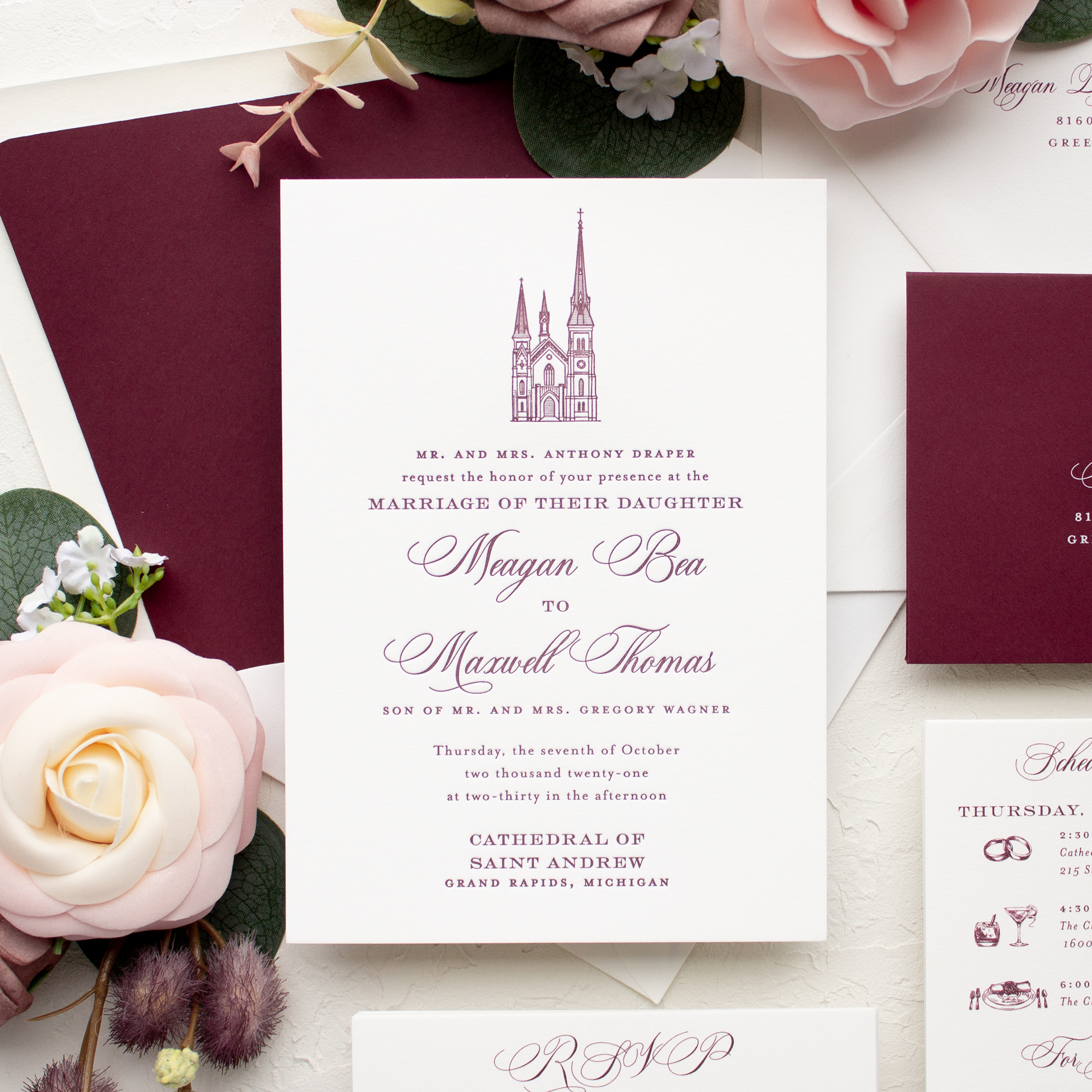 wedding invitations with venue sketch