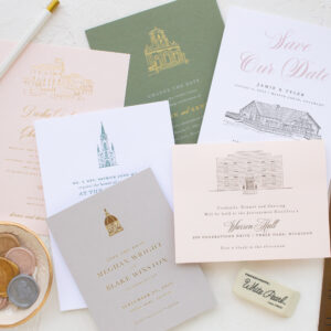 wedding invitations with venue sketch
