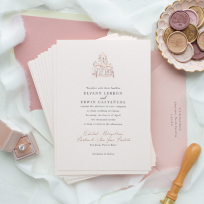 wedding invitations with custom venue sketch