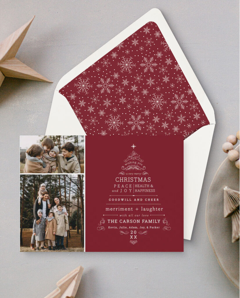 Christmas tree holiday photo card typographic