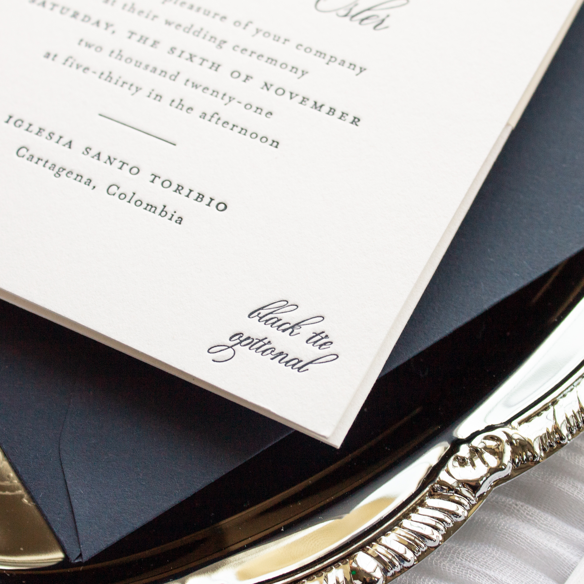 black tie optional letterpress wedding invitations