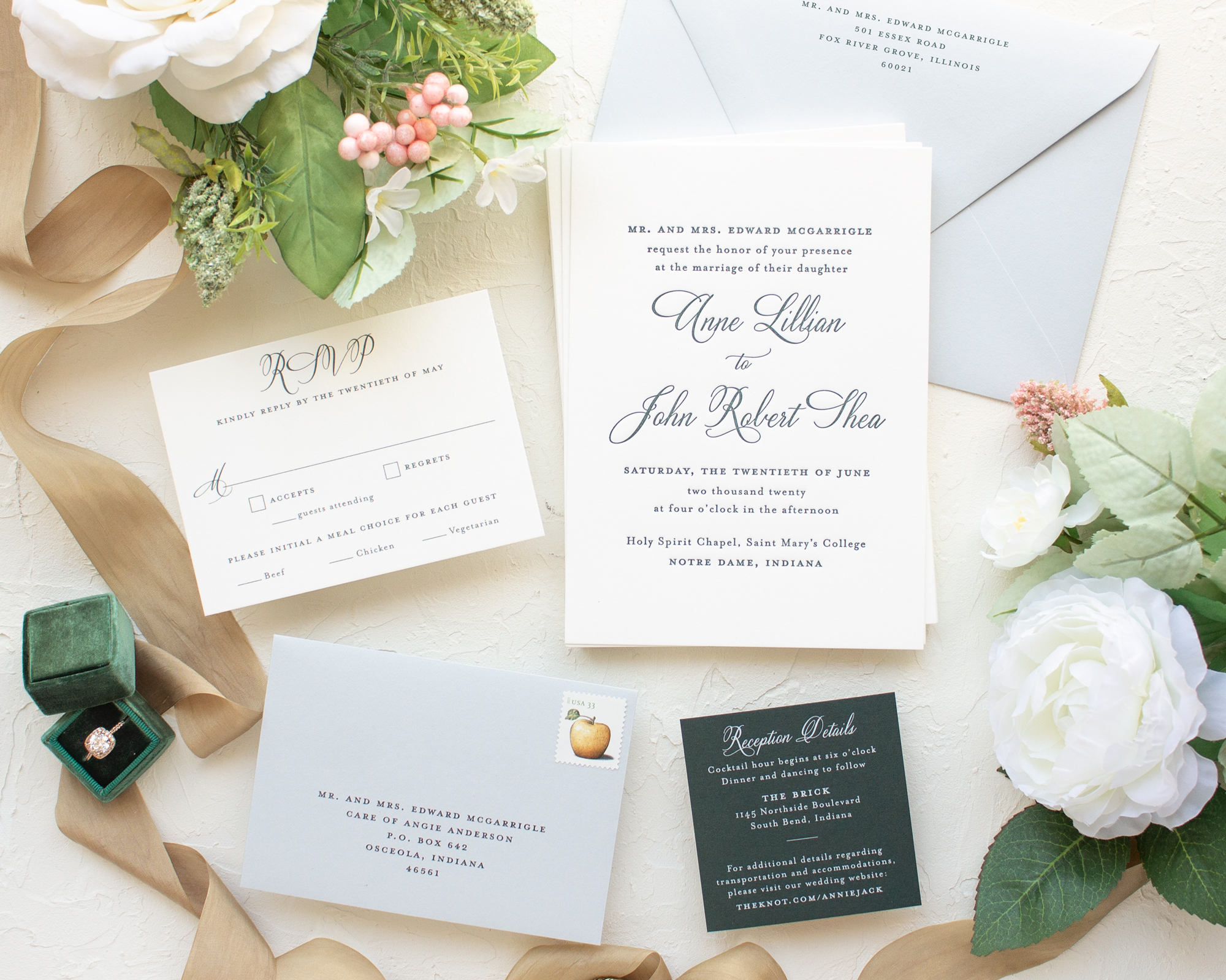 Custom invitations for Notre Dame weddings