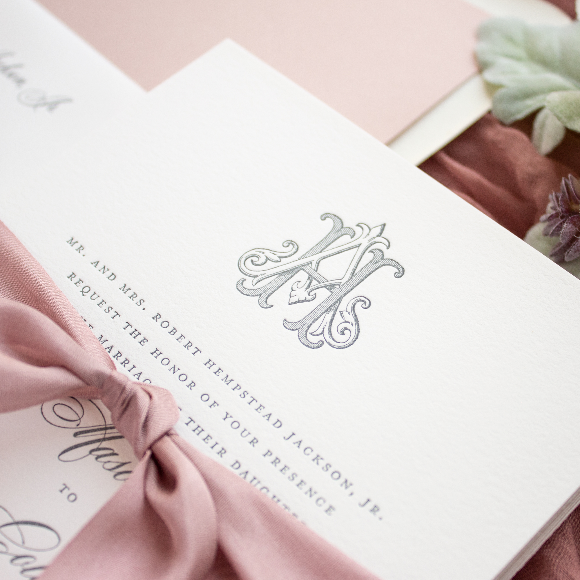 letterpress monogram wedding invitation