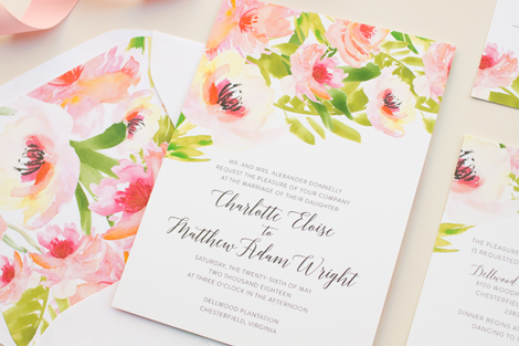 wedding invitation with watercolor flowers